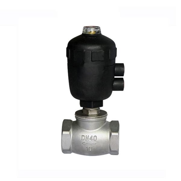 304 Stainless Steel T Type Pneumatic Angle Seat Valve DN15-DN65 PN16 180℃ Thread Air Operated Cut Off Valve for Steam Dryer