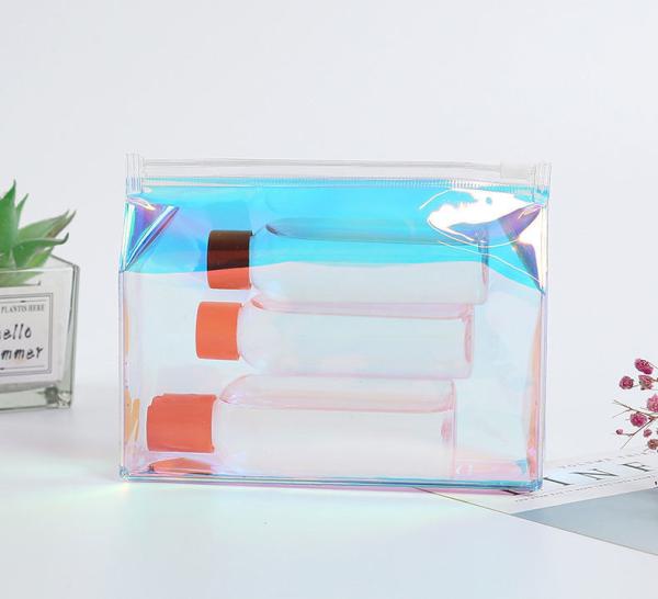 Customized Logo Design Portable Plastic Clear Transparent Makeup Cosmetic Travel Bags PVC Dry Bags With Handle