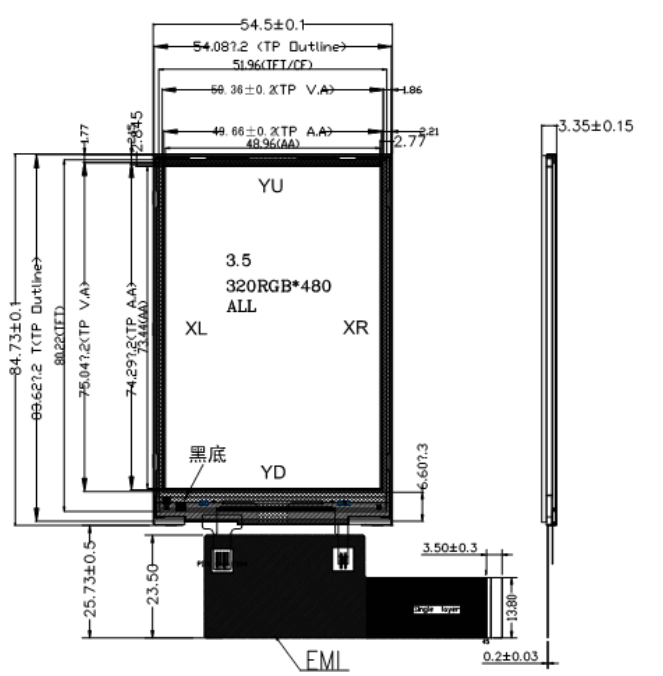 3.5 Inch TFT LCD Display Module with 320x480 HVGA Resolution IPS Full Viewing Angle and RGB/MCU/SPI Interface