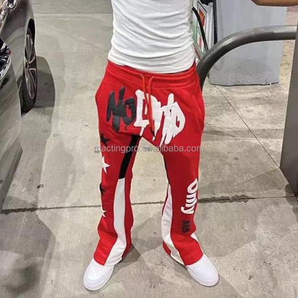Red Flare Sweatpants For Men Anti-Static Joggers Track Sweat Pants Vintage Style Puff Printing