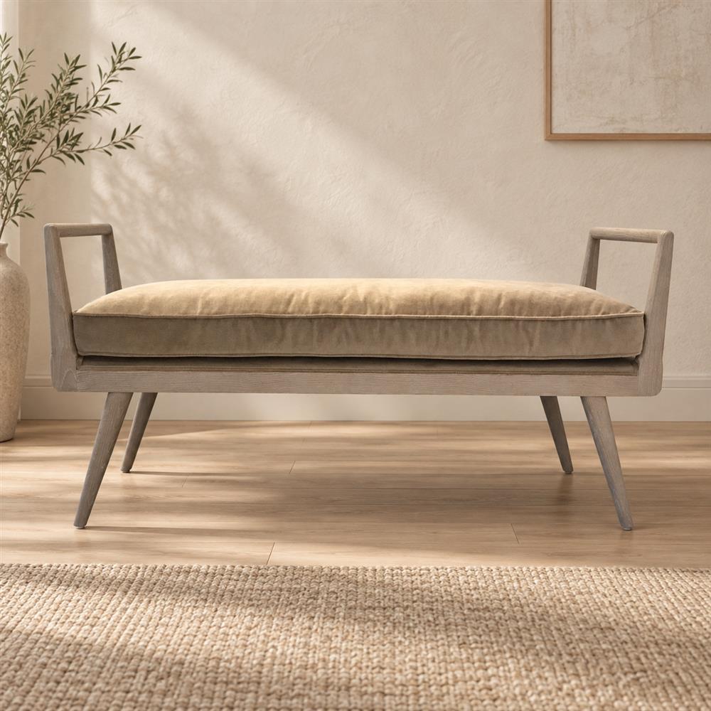 Japandi Mid-Century 2-Seat Wood Arm Bench | BC-003