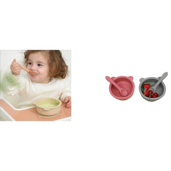 Bpa Free Eco-friendly Spoon Bib Colorful Suction Cute Bear Shape Silicone Baby Feeding Bowl
