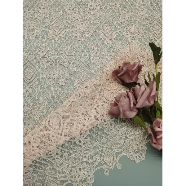 Pink Embroidered Chemical Lace Fabric Lightweight Full Polyester 125cm Wide