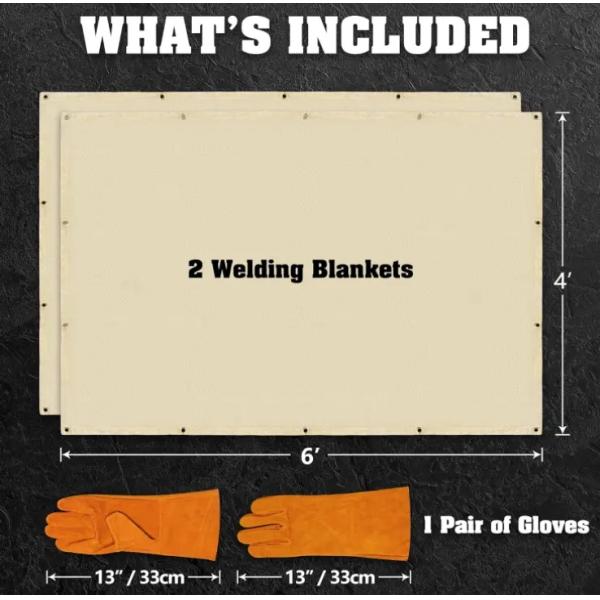 Cubierta de soldadura 100% retardante de llama 6x8 pies 2 paquetes con guantes de protección para las manos