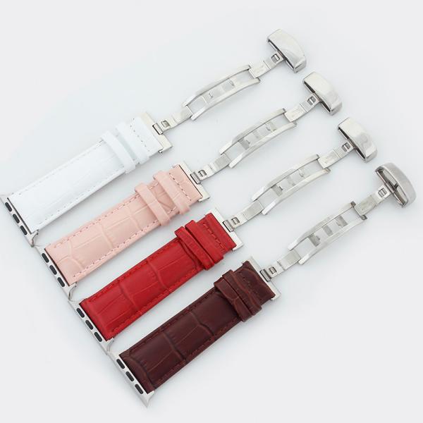 iwatch band butterfly deployant Clasp buckle genuine leather watchband for Apple Watch band series 4/3/2 strap for smart