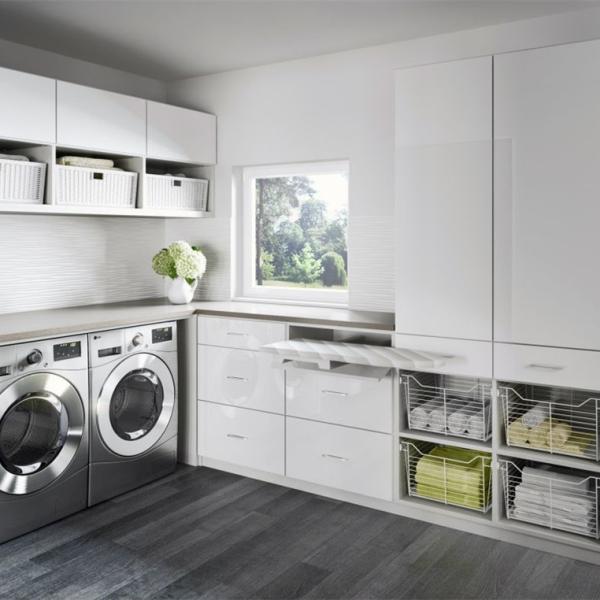 Glossy White Lacquer Laundry Storage Cabinet Sink
