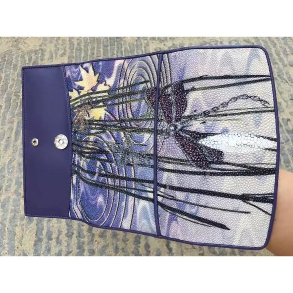 Authentic Stingray Skin Female Long  Flower Trifold Wallet Genuine Leather Lady Large Clutch Bag Women Floral Coin Purse