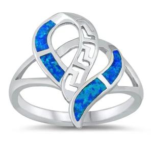 925 Sterling Silver Greek Design Jewelry , Blue Opal Meandros Engagement Wedding