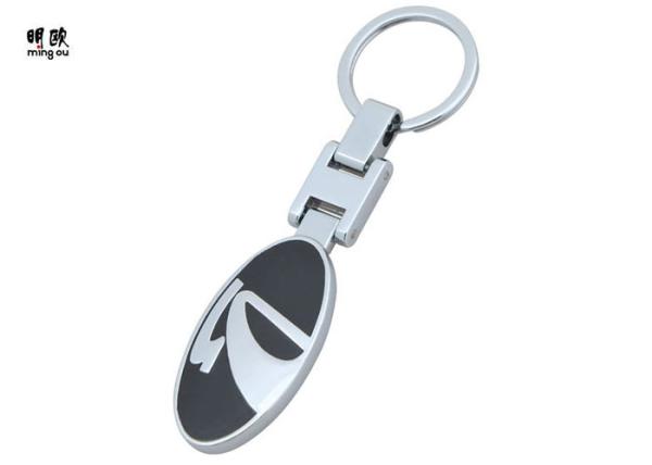 Zinc Alloy Metal Key Ring Oval Shape With Shiny Chrome Plating , Black Color Fill Logo