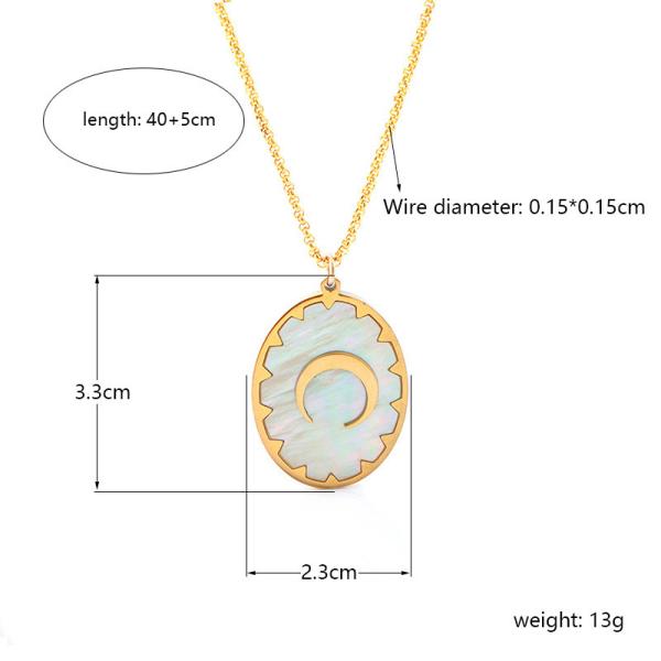 Stainless steel necklace, hanging tag pendant, women's pendant, inlaid with shell, drip glue, gold electroplating process