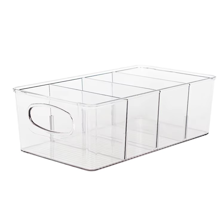 Transparent Desktop Four Compartments Plastic Storage Box Divided Storage Bins