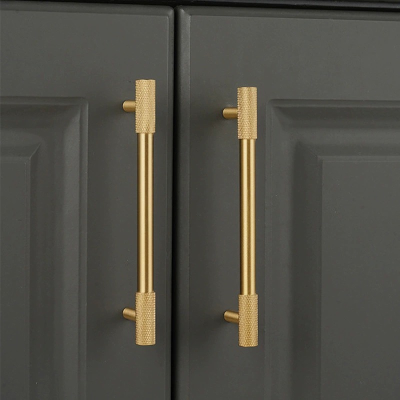 2025  Knurling Brass Handles Solid Brass Gold Cabinet Door Kitchen Drawer Handle Furniture Hardware