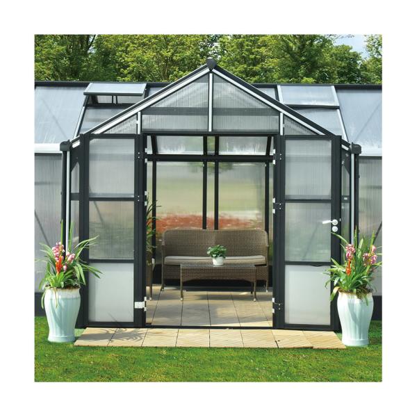 luxury hobby clear glass greenhouse,greenhouse kits with PC , heavy duty aluminum frame 14x14ft