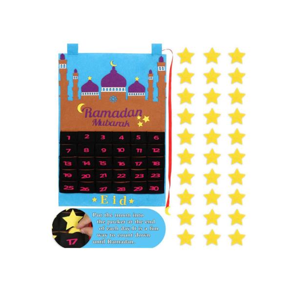 Wall Hanging Felt Holiday Decorations 30 Days Countdown Eid Mubarak Blue