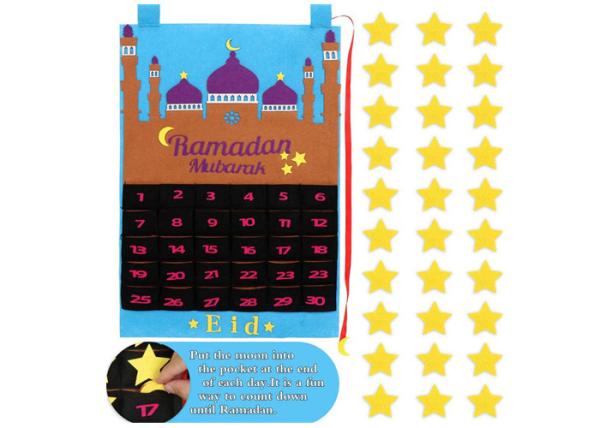 Wall Hanging Felt Holiday Decorations 30 Days Countdown Eid Mubarak Blue