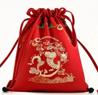 Christmas Collection Polypropylene Drawstring Bag Custom Colored White Plastic Components