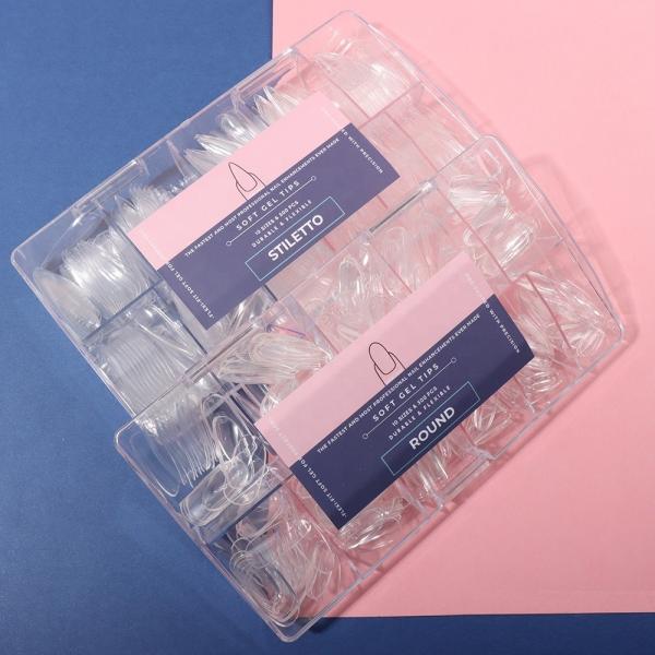 SAGALAGA 500Pcs Medium Soft Gel Nail Tip Almond Fake Full Cover Clear Tips Nails for Nail Extension DIY Salon Logo Customers' Logo