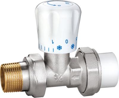 4505 Manually Tuned Brass TRV Supply Valve Straight Type DN20 DN25 Nickel Plated with PP-R Adapter x Flex. Male Nipple