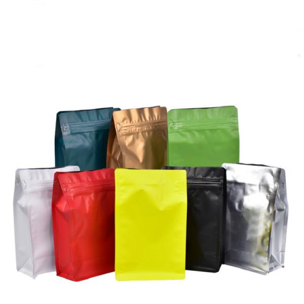 Eight-sided zipper bag flat bottom black aluminum foil k bags stand up pouches for air valve coffee bean wholesale