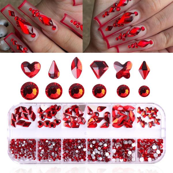Nail SPA or Training 12 Grid AB Nail Stone Kit with Multi Shape Crystal Rhinestones