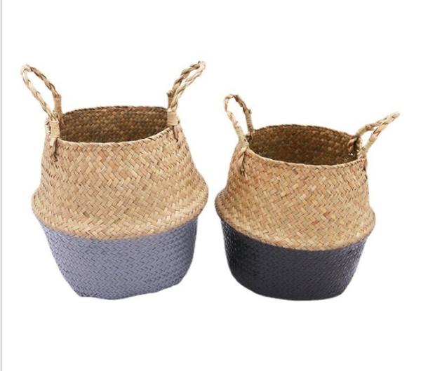 Handicraft Natural Seagrass Storage Basket With Handle ECO Friendly Kids Toy Clothes Baskets Storage Home Decoractions