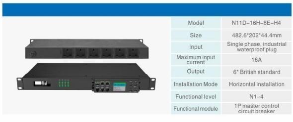 Intelligent Power Distribution Unit 8 Outlet 16A 250VAC RS-485