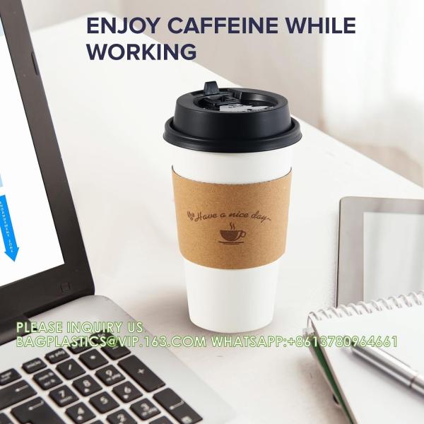 Paper Coffee Cups 16 Oz, Disposable Coffee Cups With Lids And Kraft Sleeves, White Coffee Cups For Hot & Cold Drinks