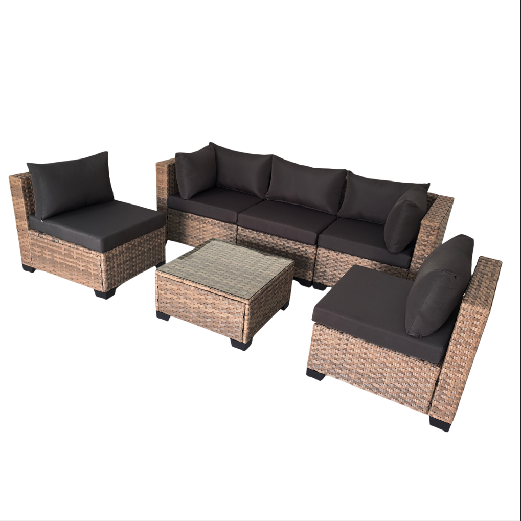 Factory Direct Wholesale  PE Wicker Rattan  Sofa Set, Outdoor Patio Garden Sectional Corner Couch with  Coffee Table & Cushions