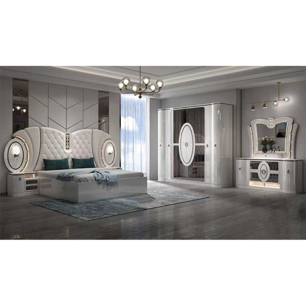 Bulk Price Modern Luxury Bedroom Furniture Set king Size Bed Frame Master Room Complete Turkish Bedroom Sets with Led Lights
