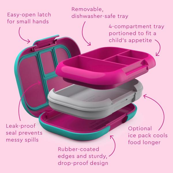 Bento Box For Teens Kids Lunch Box Containers Versatile Leakproof 4-Compartment Bento-Style Lunch Box Portion-Controlled