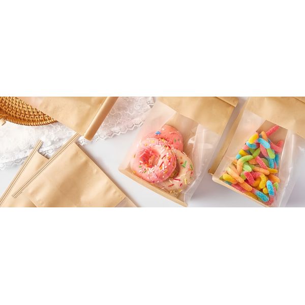Square Bottom Bread Packaging Bags Custom Bakery Bags With Window Resealable Tin Tie Tab Lock