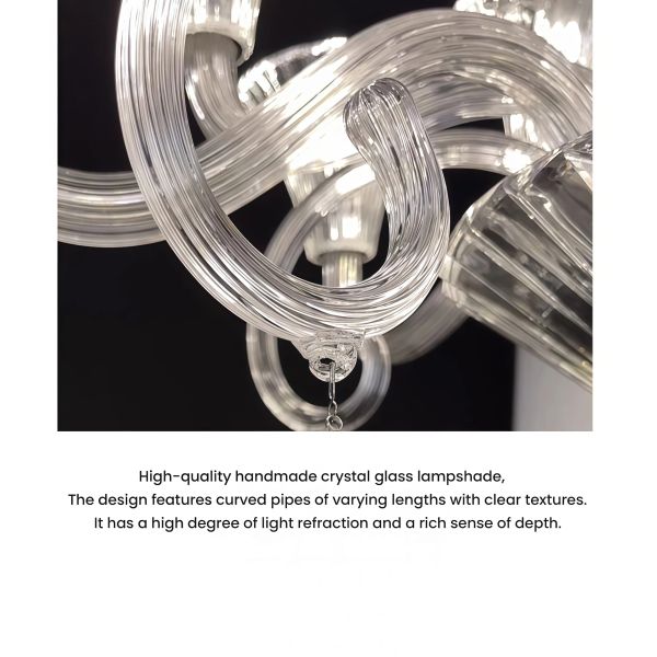 JYLIGHTING Clear Tinted Crystal & Glass Chandelier, Murano-Style Curved Arm Pendant Light for Luxury Living Room & Hotel Lobby