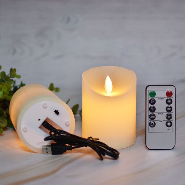 USB Rechargeable Remote Control LED Candle with Flickering Effect for Home and Wedding Decoration