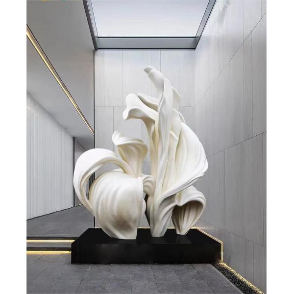 Bespoke Large Floor Standing Flower Fiberglass Sculpture Marble Base For Hotel Lobby
