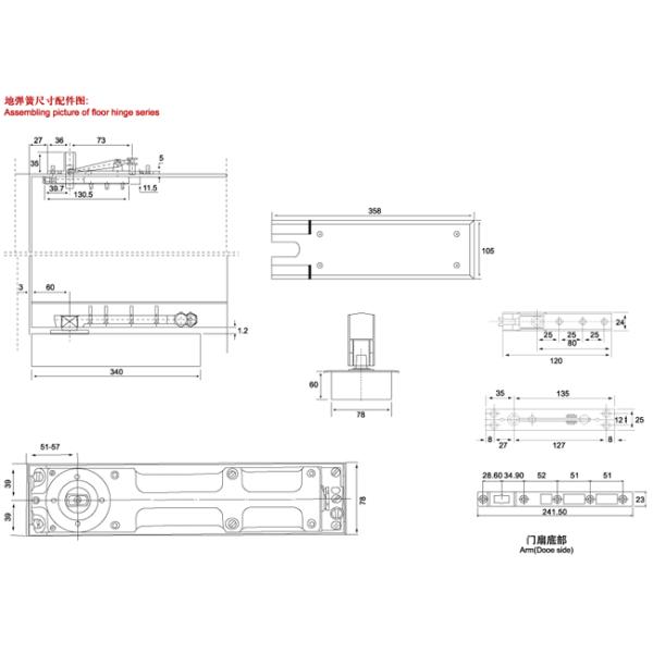 Floor Hinge T-80, color:black or blue, casting iron,  weight capacity 300kgs,