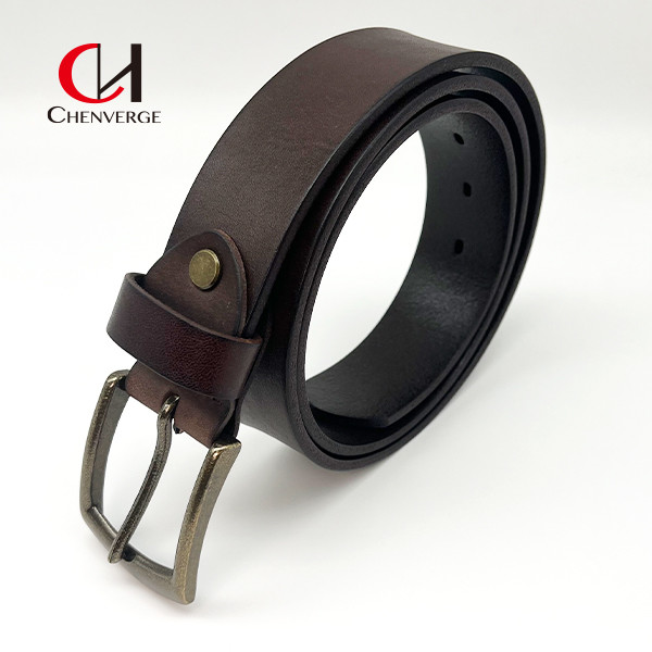 Standard Size Black And Brown Genuine  Leather Belt With Metal Buckle