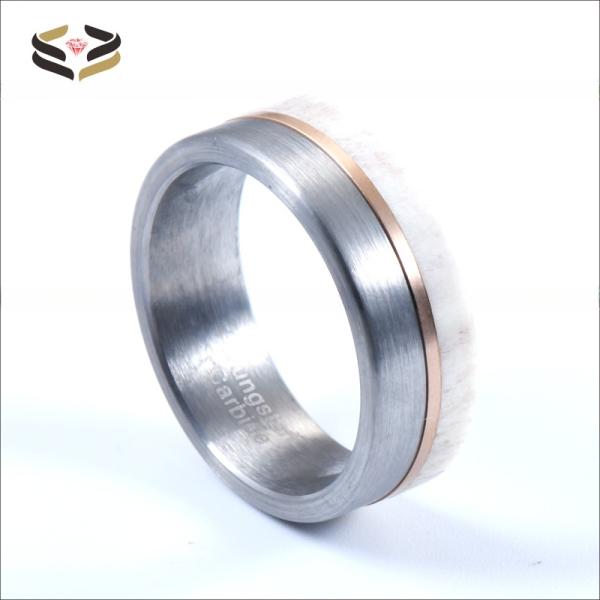 Unique and Eye-catching 8mm Handmade Natural Deer Antler Ring Inlay Rose Gold Circle Tungsten Wedding Rings for Men