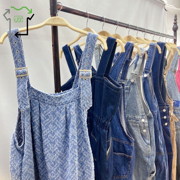 Casual Used Summer Clothing Mixed Sizes Ladies Second Hand Denim Suspender Pants