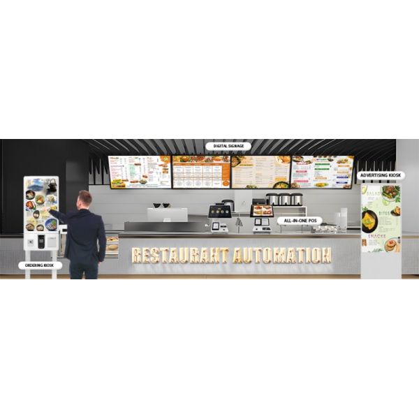 21.5 Inch Self Ordering Kiosk with Multi-language Support and Metal Case Toughened Glass Panel
