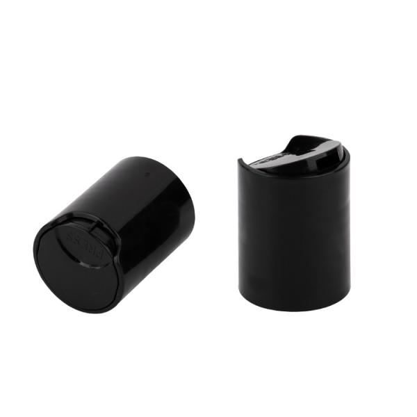 Black 24/415 Disc Top Caps Press Type PP Cosmetic Bottle Caps For Lotion Packaging