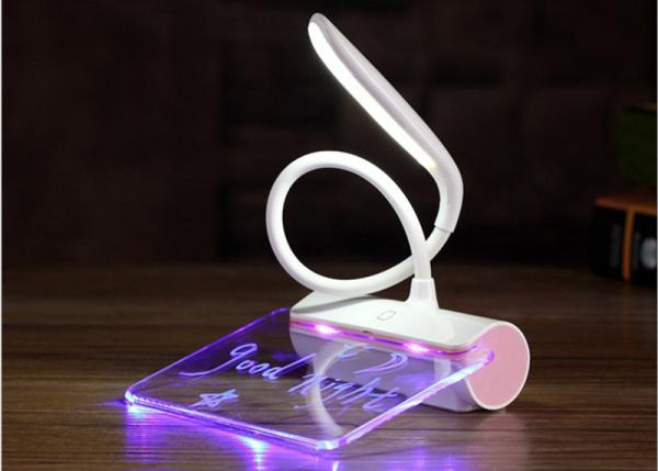 Eco ABS Modern LED Desk Lamp Flexible Metallic Tube Transparent Message Board