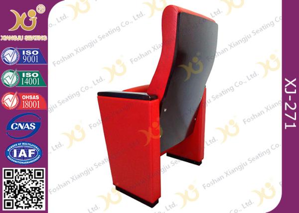 Red Leather Wood Cover Auditorium Style Seating With Solid Wood Armrest