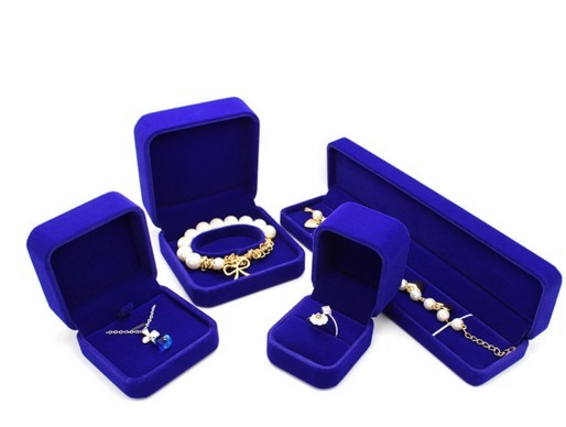 Blue Flocked Jewelry Velvet Box Bracelet / Ring Glossy Varnishing Gift Boxes