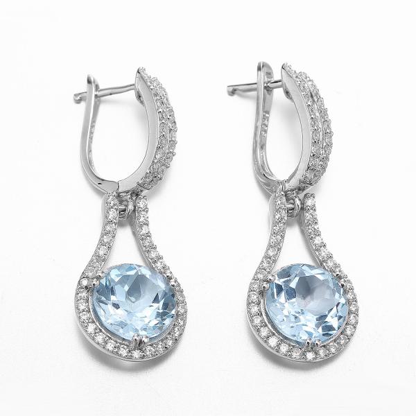 topázio dos azul-céu do círculo de 4.1g Sterling Silver Aquamarine Drop Earrings