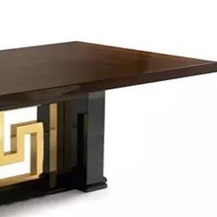 Italian Style Luxury Living Room Furniture Titanium Gold Leg Burl Mesa Dining Table
