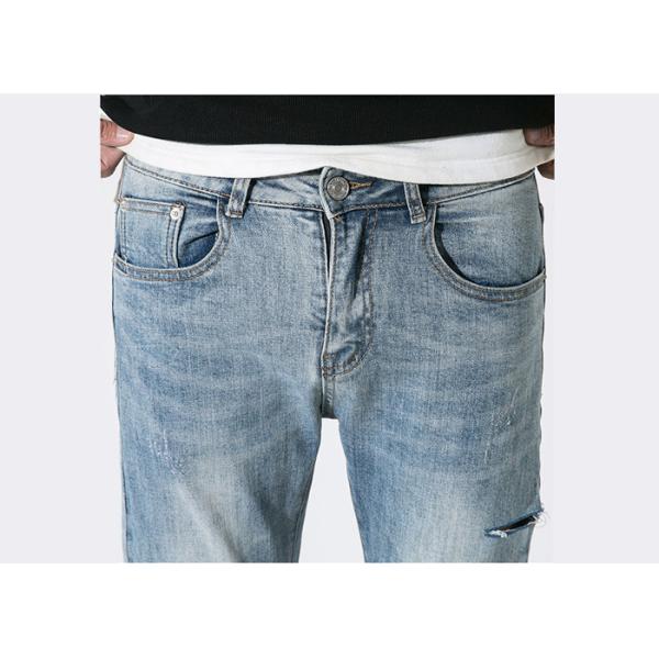 28-36 Lignt Blue Jeans Men'S Denim Pants With Rips Slim Fit Cotton Fabric
