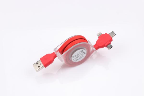 Solid Durable Retractable USB Data Extension Cable 3 In 1 TPE UV Material 5V 2.1A