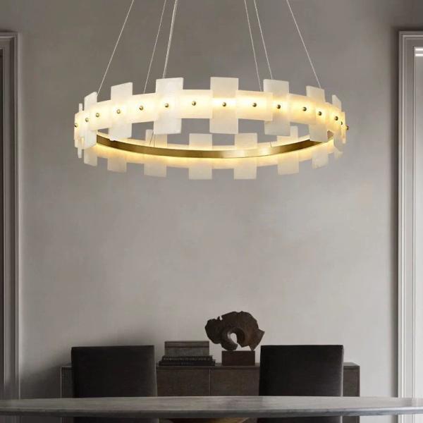 Décoration de la maison Cercle LED Luxe Modern Pendant Light Chandelier Alabaster Produits d'éclairage