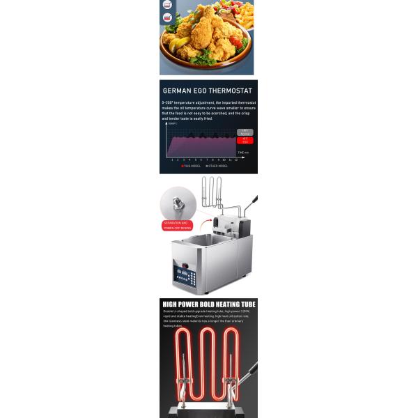 High Safety Level Stainless Steel Commercial Deep Fryer with Automatic Basket Lift-Up