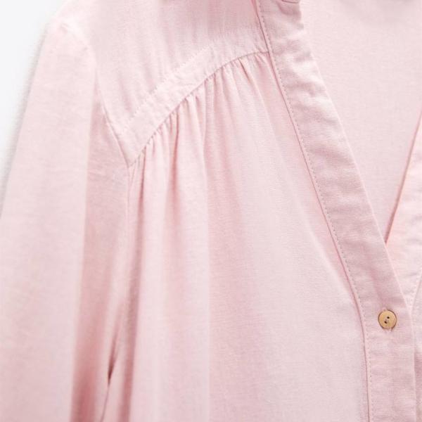 MID Long Sleeves Cotton Casual Dress Pleated Skirt Polyester